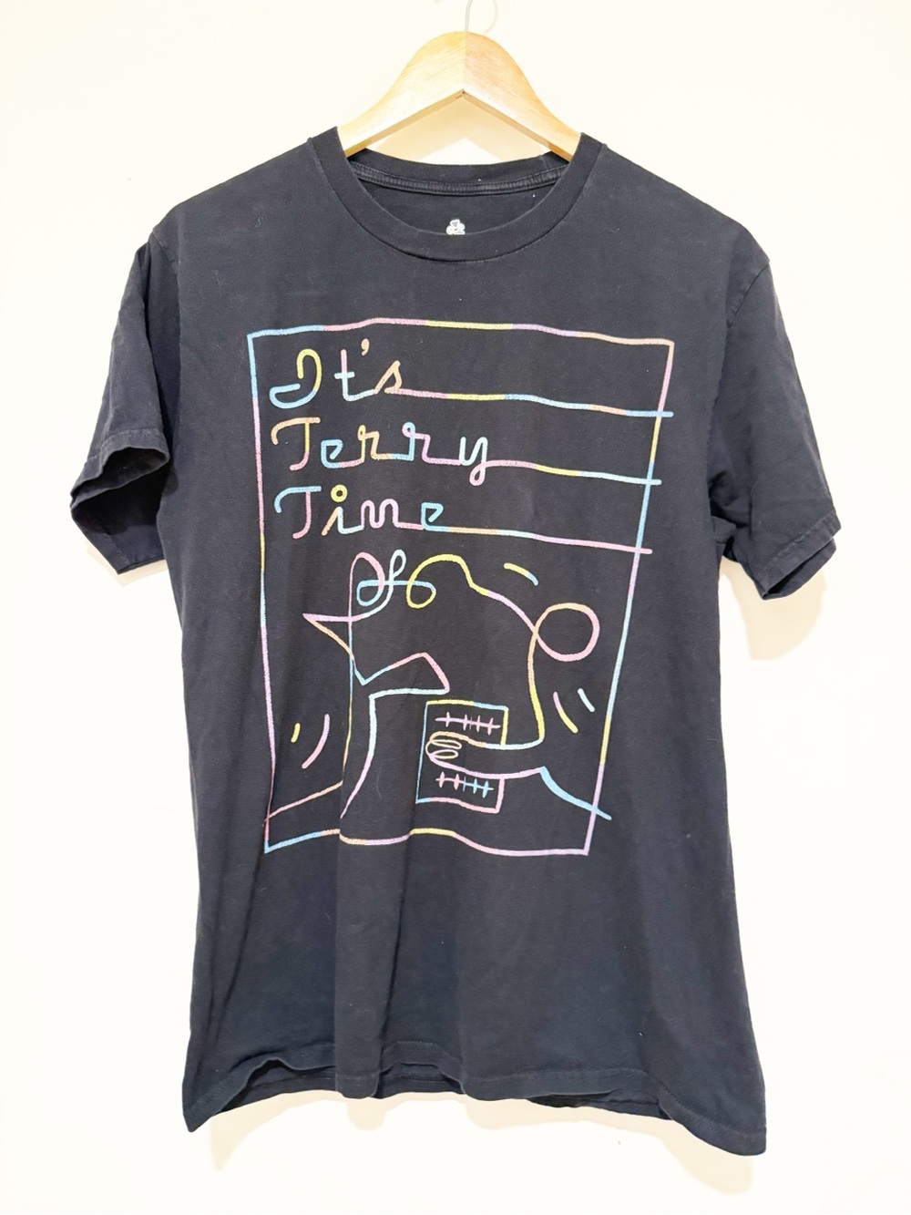 Pixar Soul Terry Black Short-Sleeve Graphic Tee with Multicolor Neon Line Art